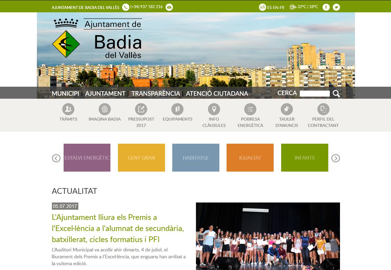 Captura de pantalla de la portada del nou web de Badia del Valls