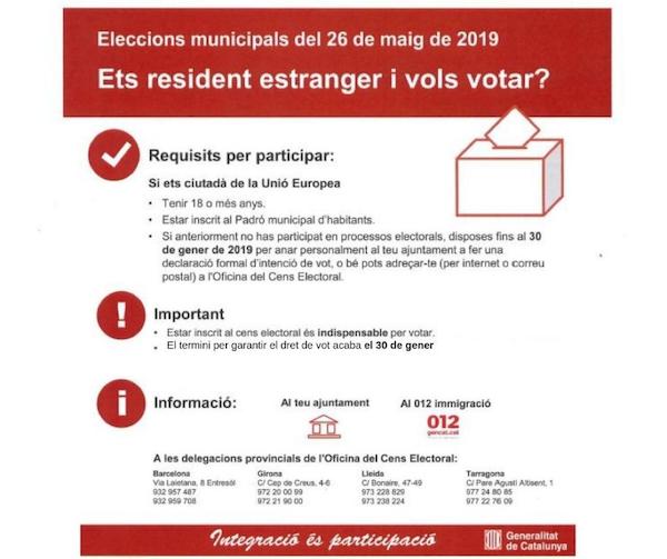 Votaci a les eleccions municipals per a votants estrangers