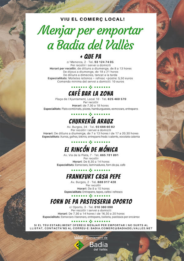 Oferta de menjar per emportar a Badia del Vallès