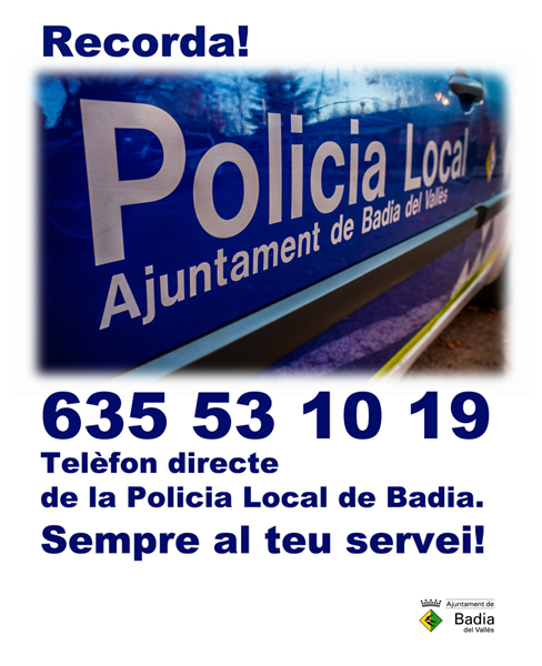 Telèfon directe Policia Local Telèfon directe Policia Local