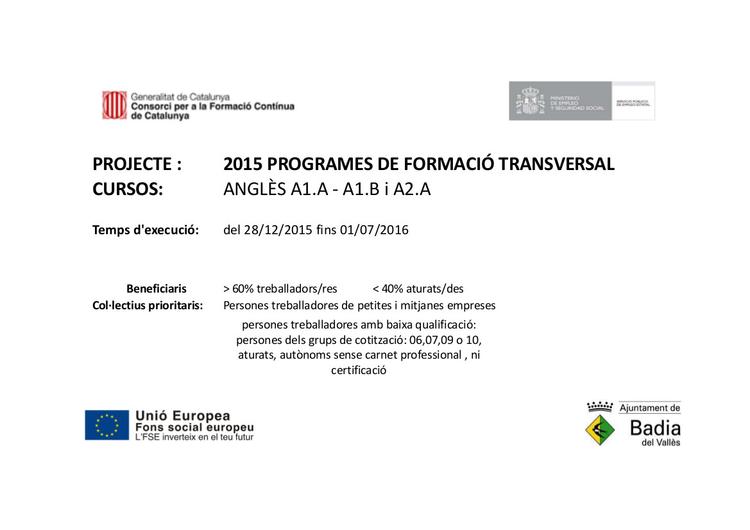 Cursos d'angl&egrave;s - Formaci&oacute; cont&iacute;nua