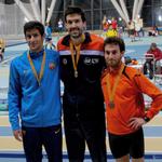 Imatge del podi dels 800 m del Campionat de Catalunya en Pista Coberta