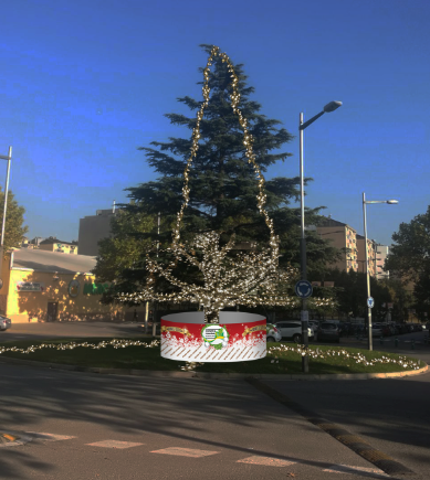 Encesa llums de nadal de l'avet de la plaa Montjuic
