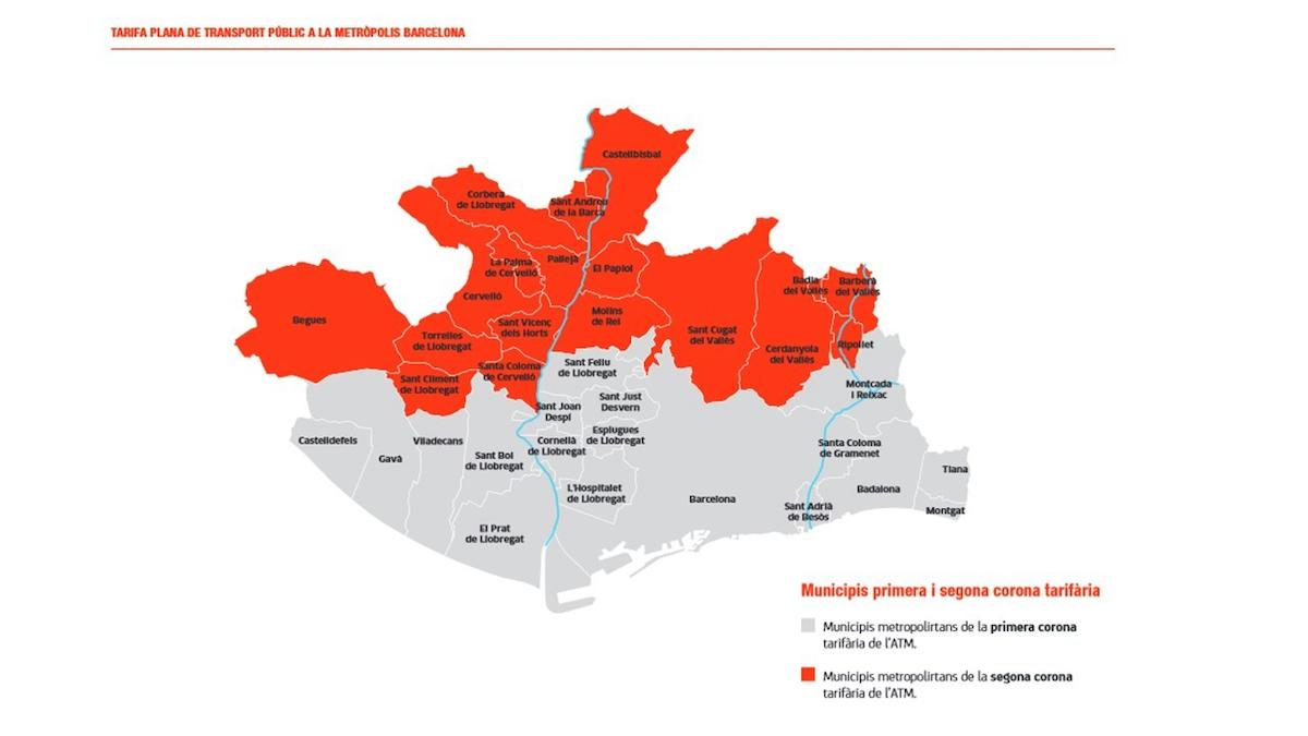 Municipis que es beneficiaran de la tarifa plana de transport des de l'1 de gener de 2019