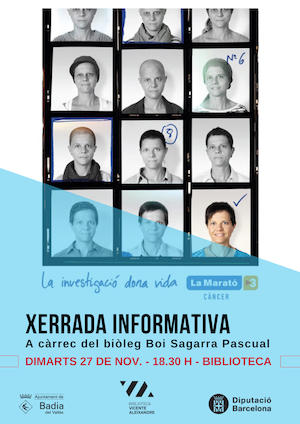 Cartell de la xerrada informativa de La Marató de TV3, a càrrec de Boi Sagarra