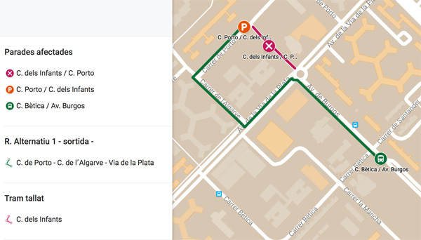 Situació de parades d'autobús dilluns al matí