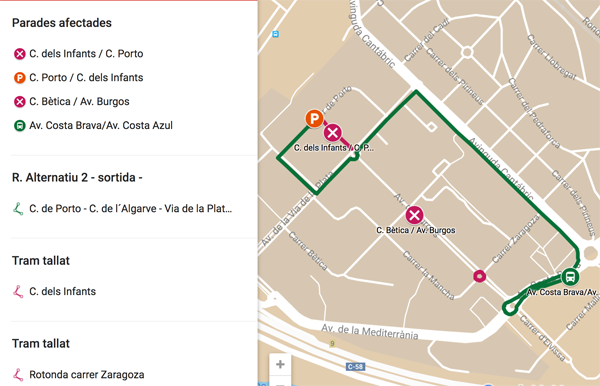 Situació de parades d'autobús dilluns a la tarda