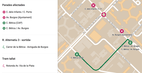 Situació de parades d'autobús dimarts al matí