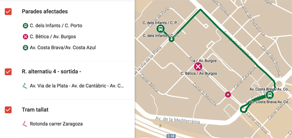 Situació de parades d'autobús dimarts a la tarda