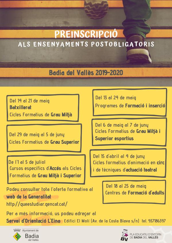 Calendari de preinscripció postobligatòria 2019-2020