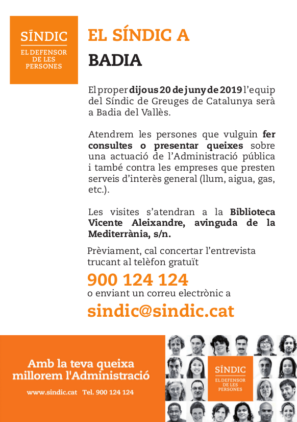 Cartell d'anunci de l'activitat del Síndic de Greuges.