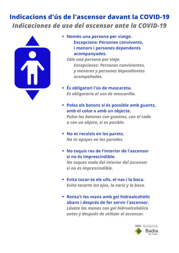 Indicacions d'ús de l'ascensor