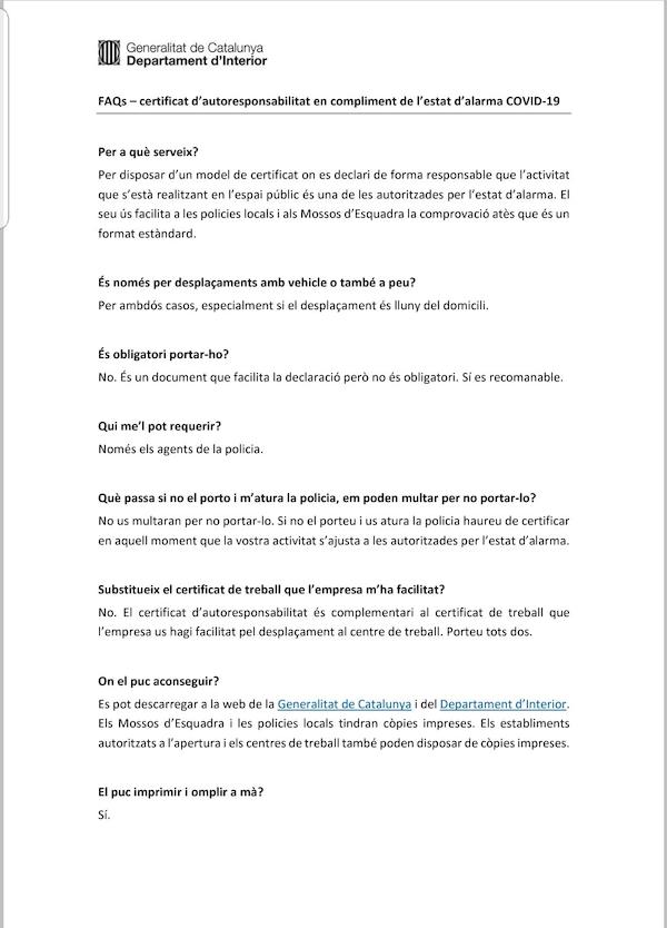 Preguntes i respostes sobre el certificat autoresponsable (pàgina 1)
