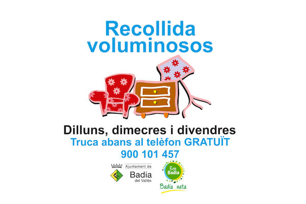 Recollida de mobles i trastos vells, dilluns, dimecres i divendres, trucant abans al telèfon gratuït 900 101 457