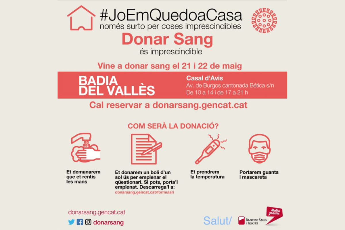 Badia del Valls acull dues jornades de donaci de sang, dijous i divendres, al Casal d'Avis