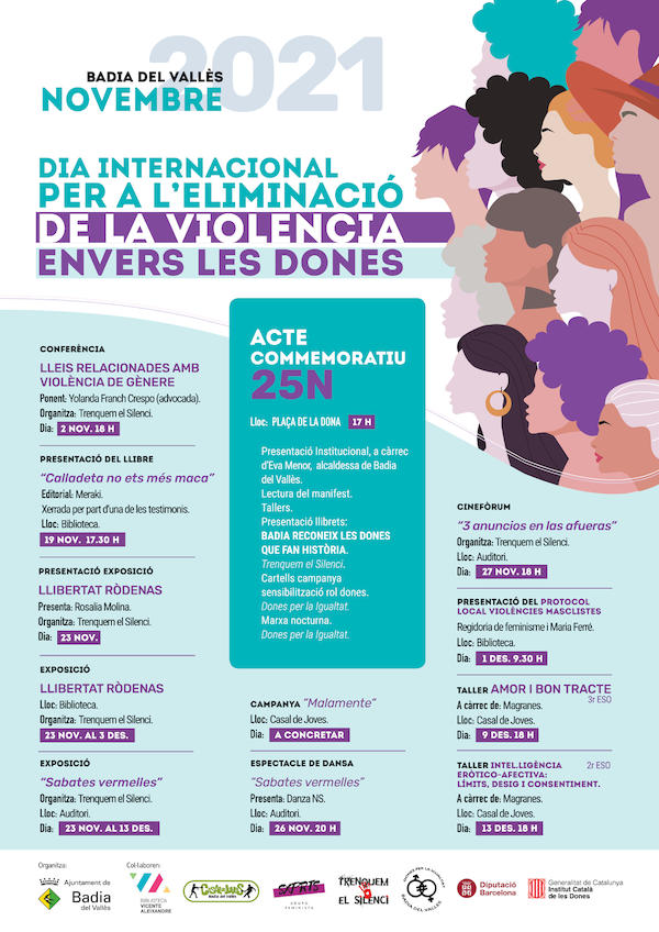 Cartell de les activitats durant els mesos de novembre i desembre, coincidint amb el Dia Internacional per a l'Eliminació de la Violència envers les Dones