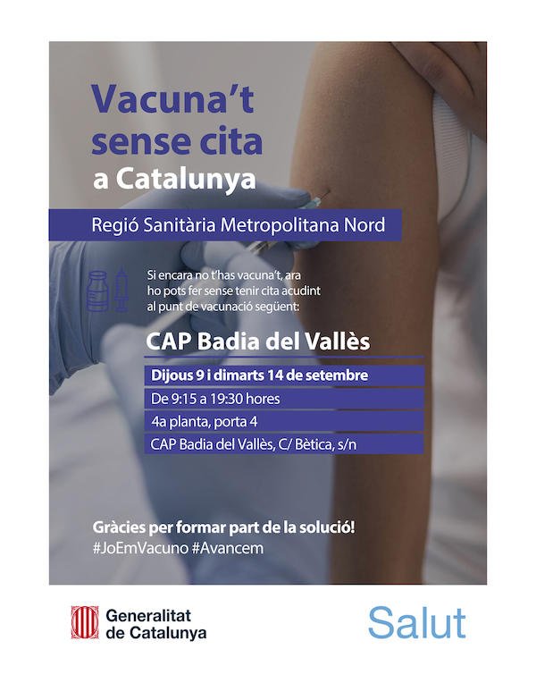 Dues jornades de vacunació contra la Covid-19 al CAP Badia, sense necessitat de demanar cita