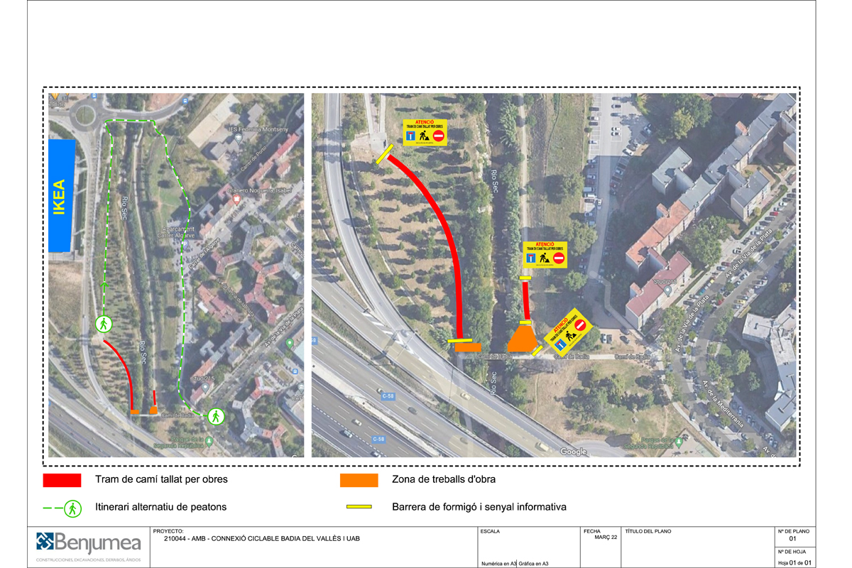 Camins tallats per les obres de millora de la connexi cap a l'Autnoma