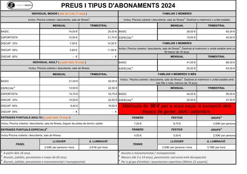 Tarifes 2024 Esports - 1