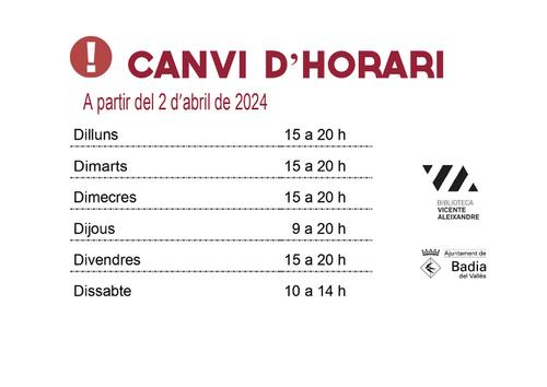 Horari 2024 Biblioteca de Badia