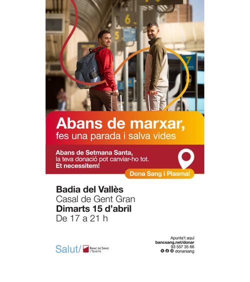 Dimarts, 15 d´abril, jornada de donació de sang al Casal de la Gent Gran