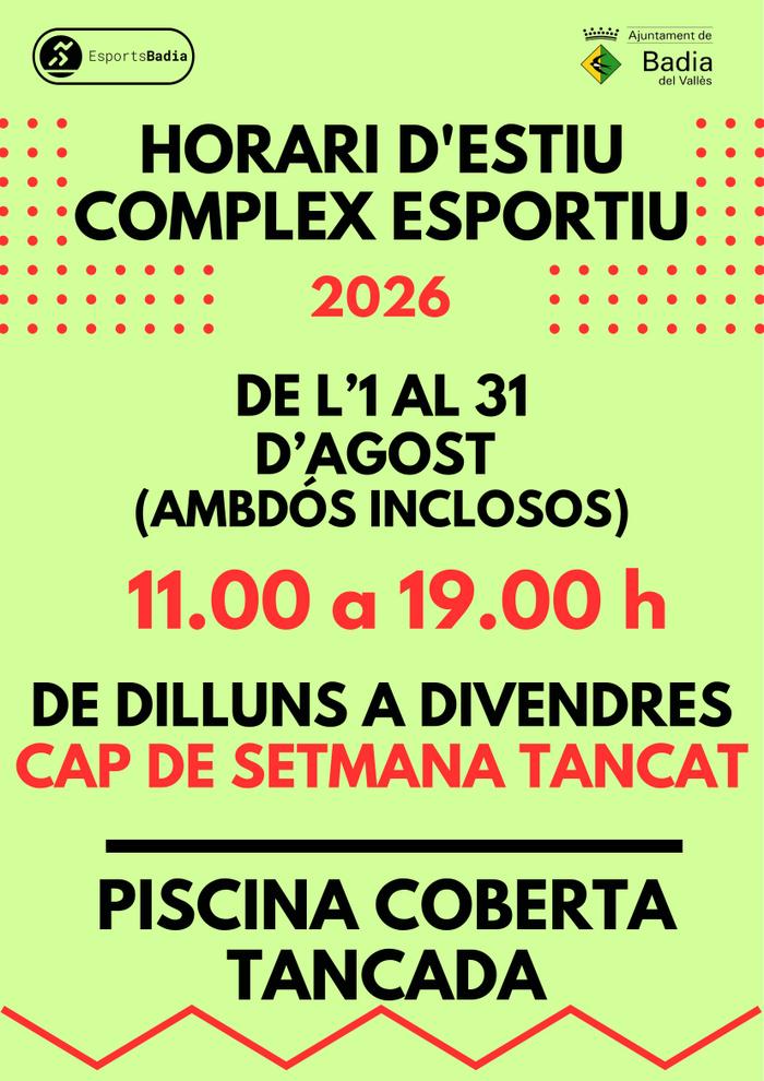 Horari d'estiu al Complex Esportiu