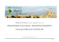Nota de prevenció 06: Procediment d'actuació. Preguntes freqüents COVID-19 Ajuntament de Badia del Vallès (V01)